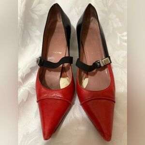 Y2K Prada Red & Black Low Heel with Black Elastic Strap